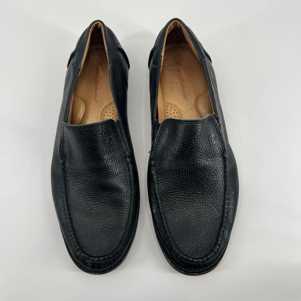 Tommy Bahama Black Leather Men's Slip-On Loafers faxon round toe size 10.5 - Picture 9 of 9